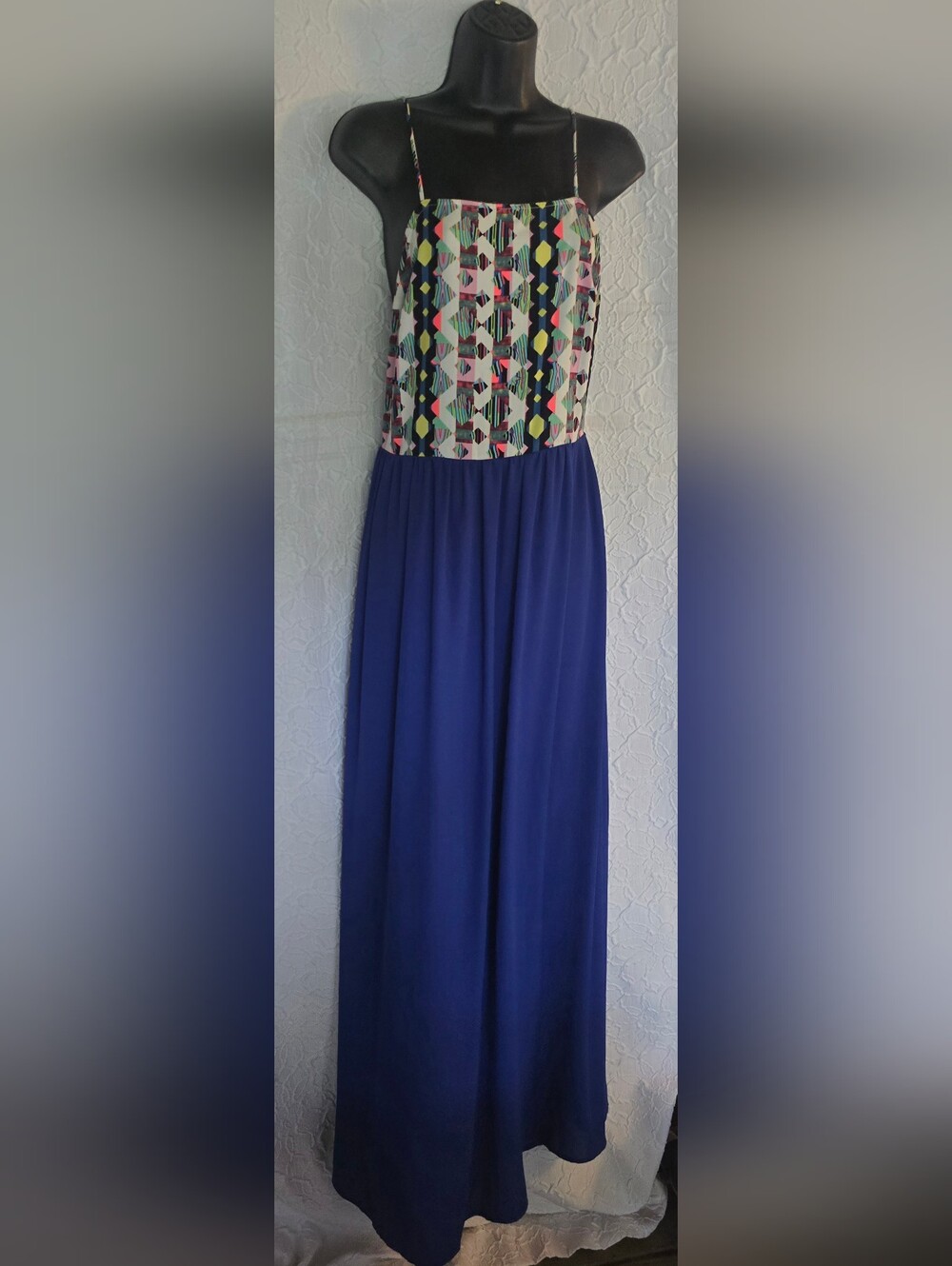 Women's Blue Backless Spaghetti Strap Maxi Dress Size Large